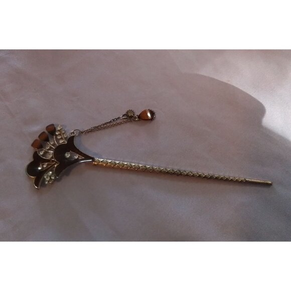 Vintage Hair Stick With Brown & Clear Crystal Accents - Picture 1 of 3
